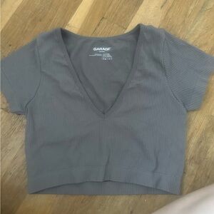 Garage Charcoal Ribbed V-Neck Top
